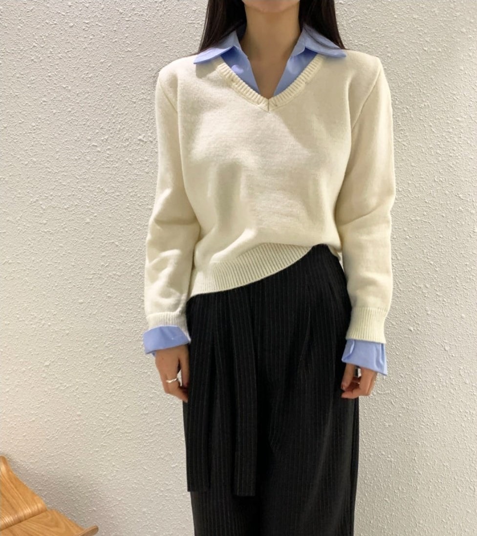 シャツレイヤード風Vネックニット | 詳細画像9