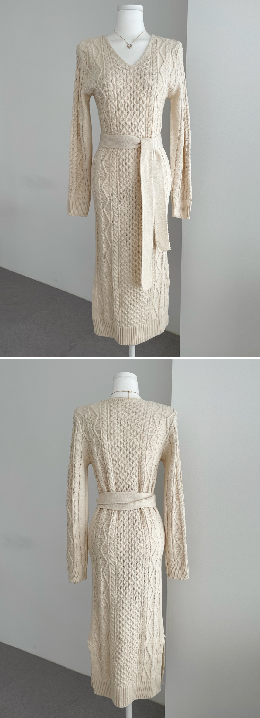 Vネックリボンケーブルニットワンピース | 詳細画像11