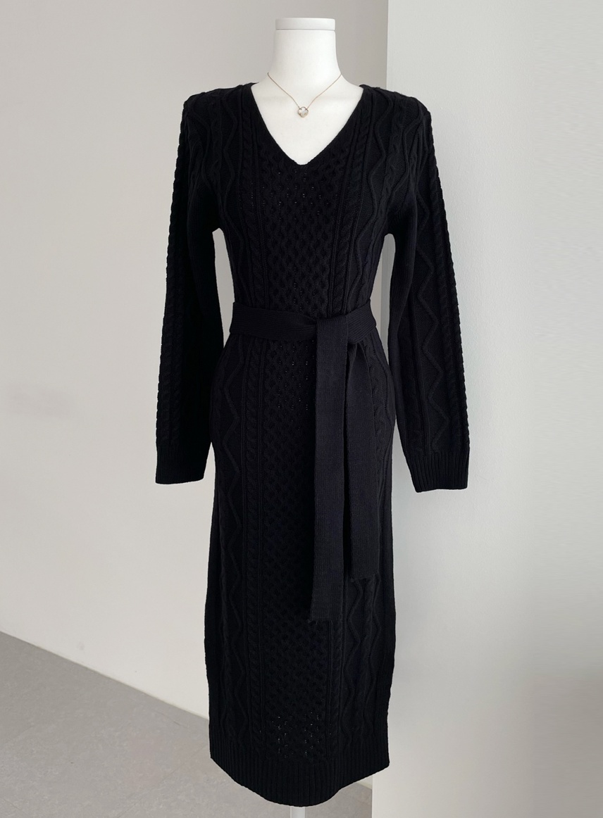 Vネックリボンケーブルニットワンピース | 詳細画像12