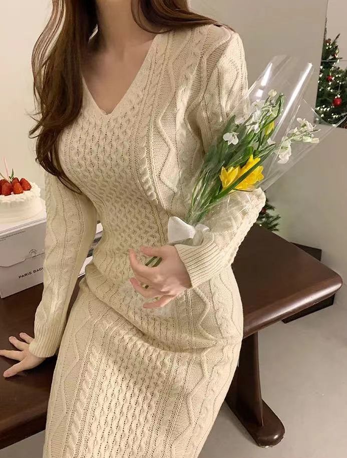 Vネックリボンケーブルニットワンピース | 詳細画像2