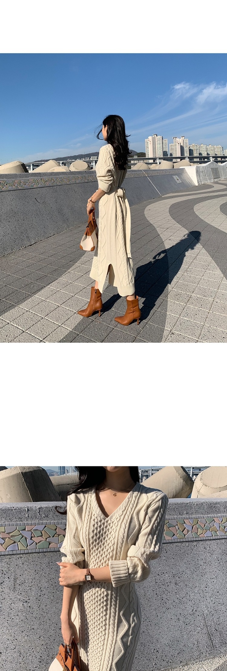 Vネックリボンケーブルニットワンピース | 詳細画像7