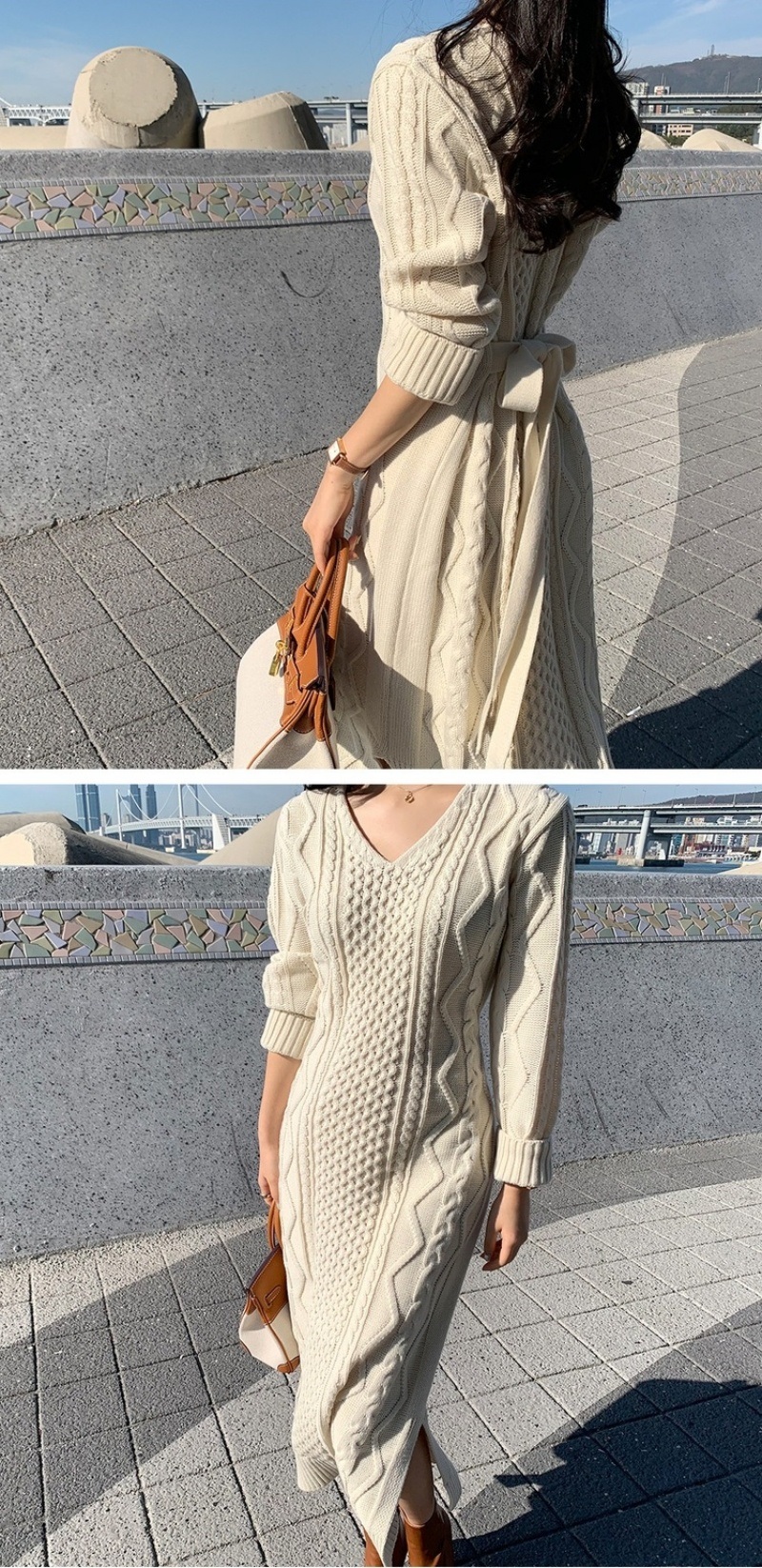Vネックリボンケーブルニットワンピース | 詳細画像8
