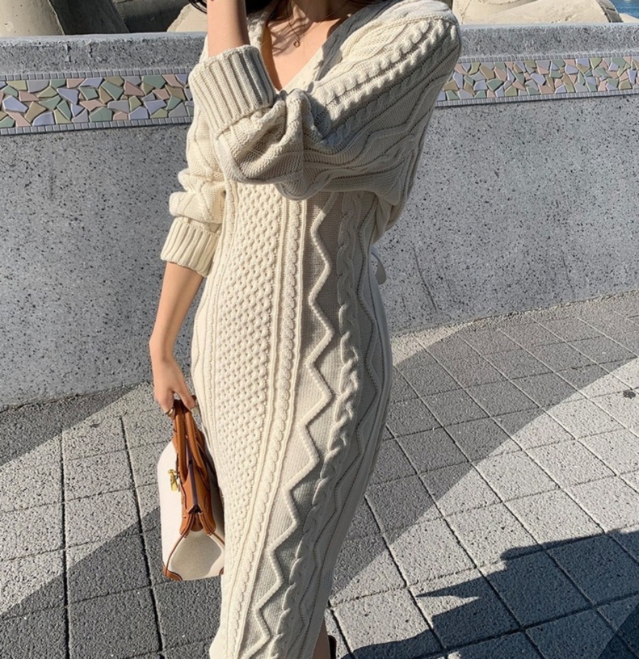 Vネックリボンケーブルニットワンピース | 詳細画像10