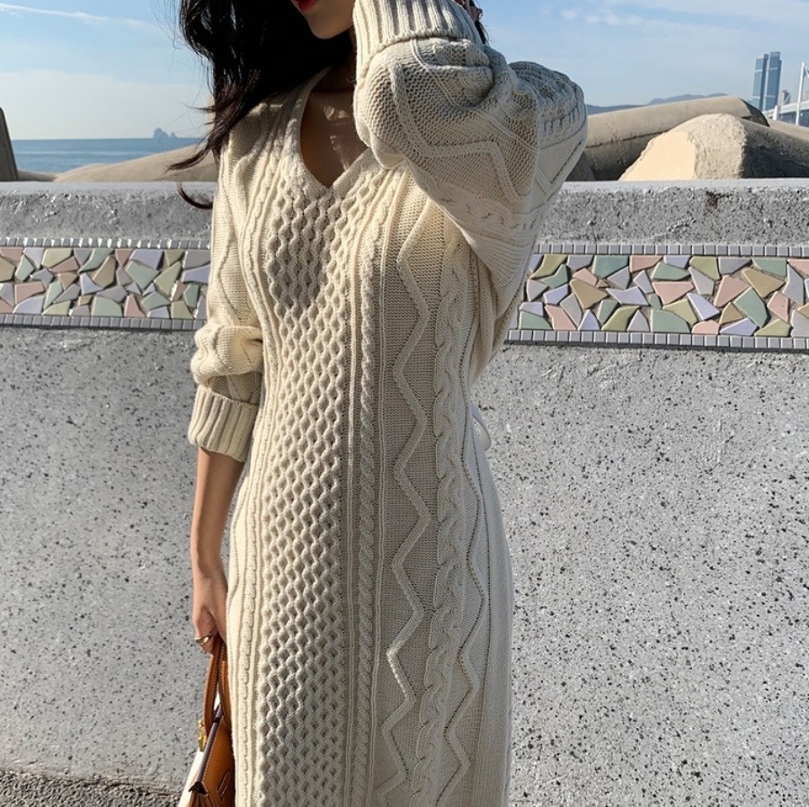 Vネックリボンケーブルニットワンピース | 詳細画像9