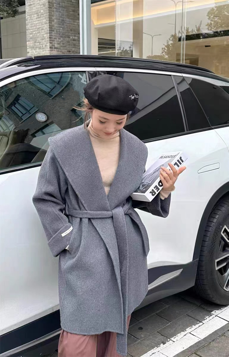 ストラップ付ウール混ショールカラーコート | レディース