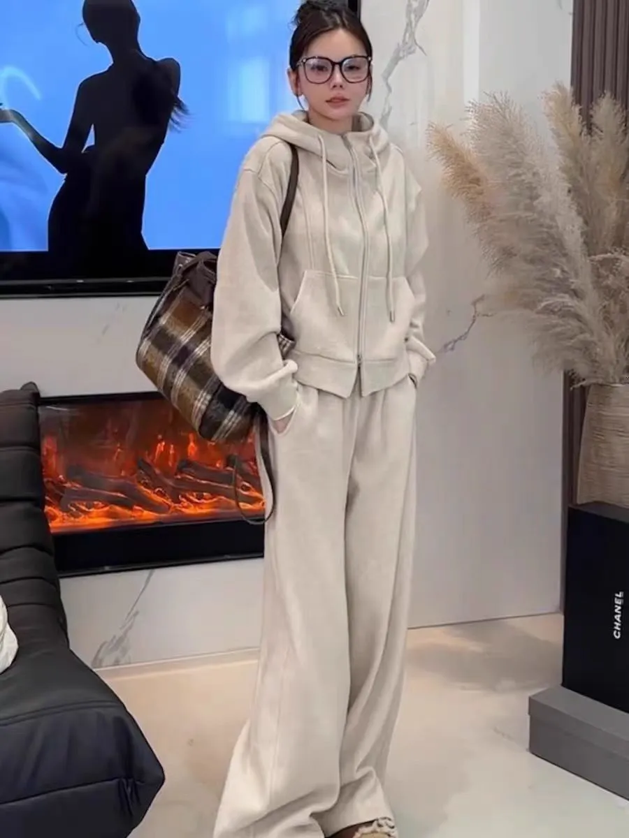 裏起毛ダブルジップパーカー&ワイドパンツSET | 詳細画像1