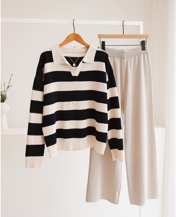 スキッパーボーダーニット&イージーパンツSET | 詳細画像2