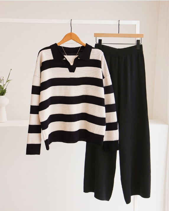 スキッパーボーダーニット&イージーパンツSET | 詳細画像4