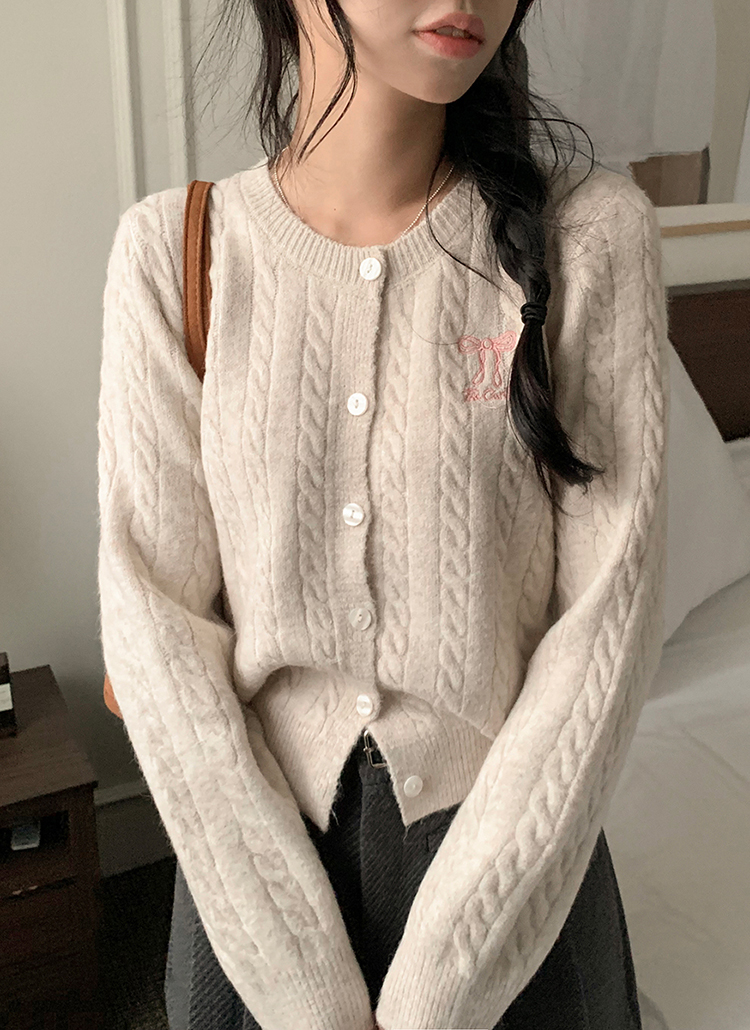 リボン刺繍ケーブルニットカーディガン | レディース