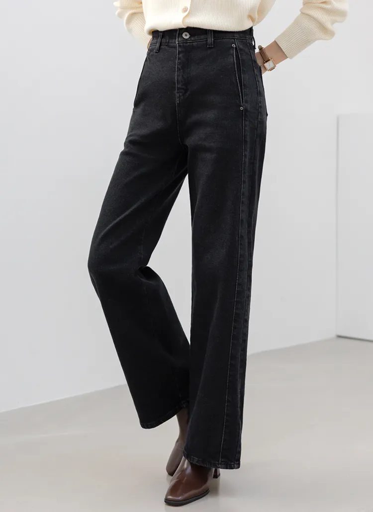 裏起毛シークレットゴムサイドラインデニムパンツ | MONO AT.D | 詳細画像1