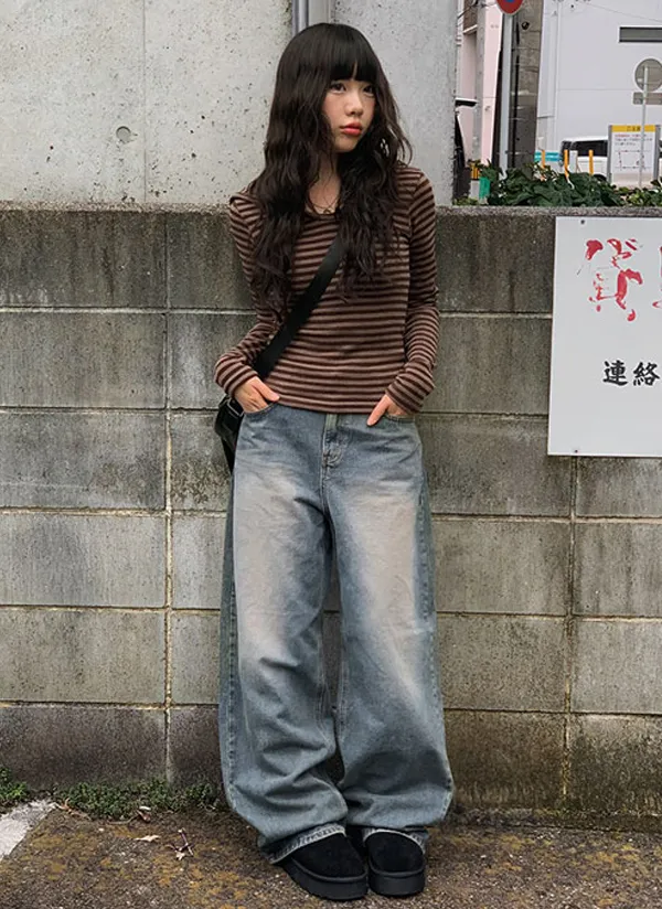 ビンテージウォッシュブルーワイドデニムパンツ | anyonemore | 詳細画像1