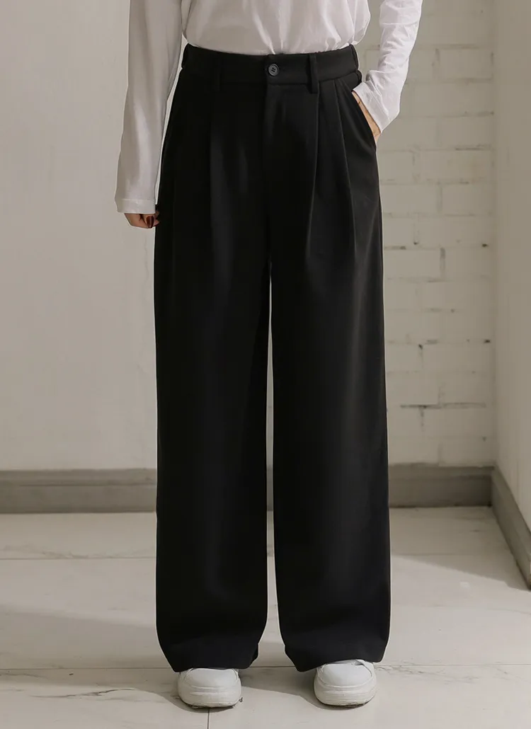 裏起毛ツータックバックゴムワイドメルトンタッチスラックス | chicfox | 詳細画像1