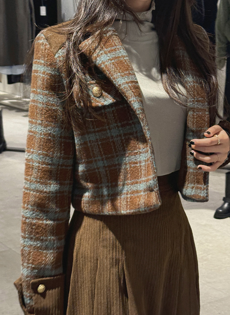 コーデュロイカフスチェッククロップドジャケット | レディース