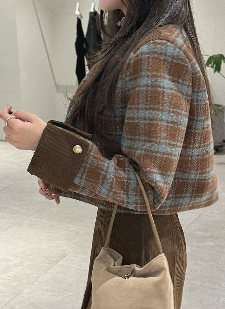 コーデュロイカフスチェッククロップドジャケット | レディース