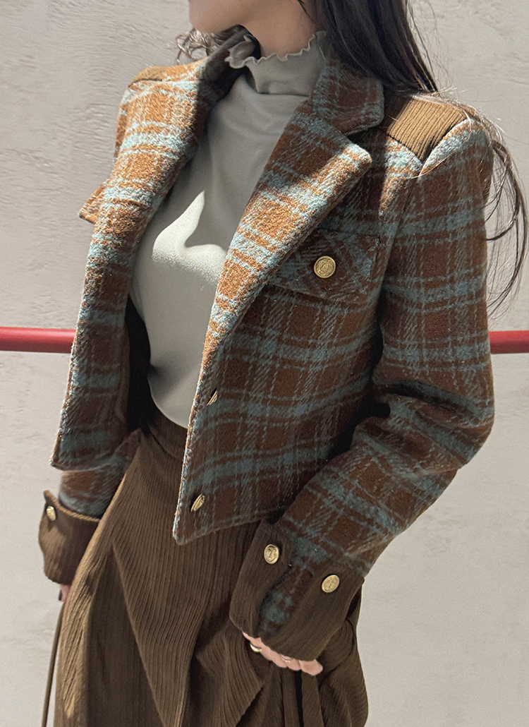 コーデュロイカフスチェッククロップドジャケット | レディース