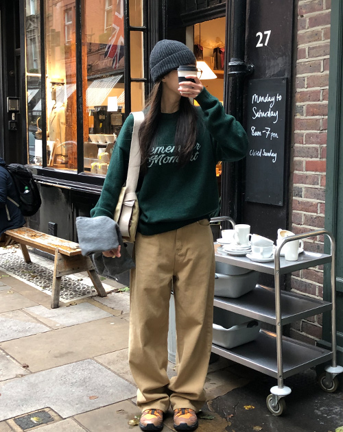 キャメルコットン ワイドパンツ ピーチ起毛コットンキャメルワイドパンツ | レディースファッション