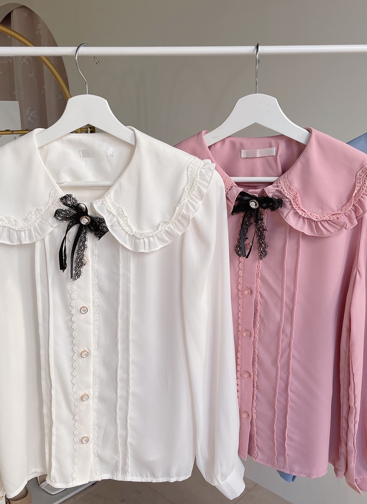 ⭐︎りりっくりん⭐︎ フレンチフラワーバックリボンフリルブラウス　ピンク MA*RS】ダブルリボンフリルブラウス - WHT/ピンク size-F | 地雷系