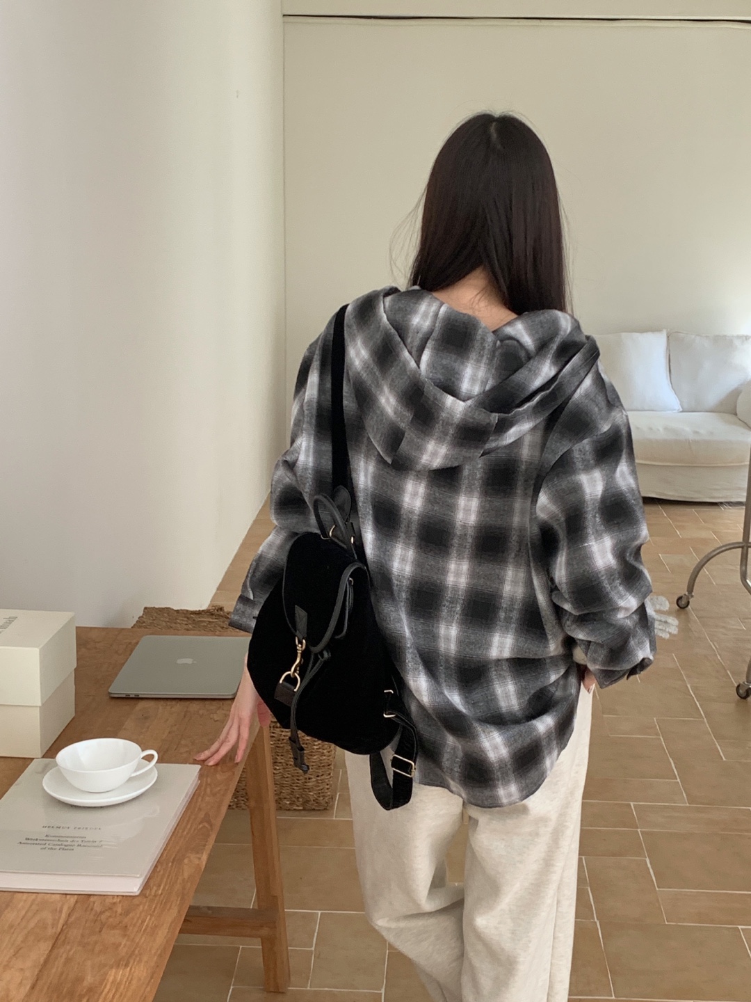 起毛ワンポケットドロストフードチェックシャツ | 詳細画像13