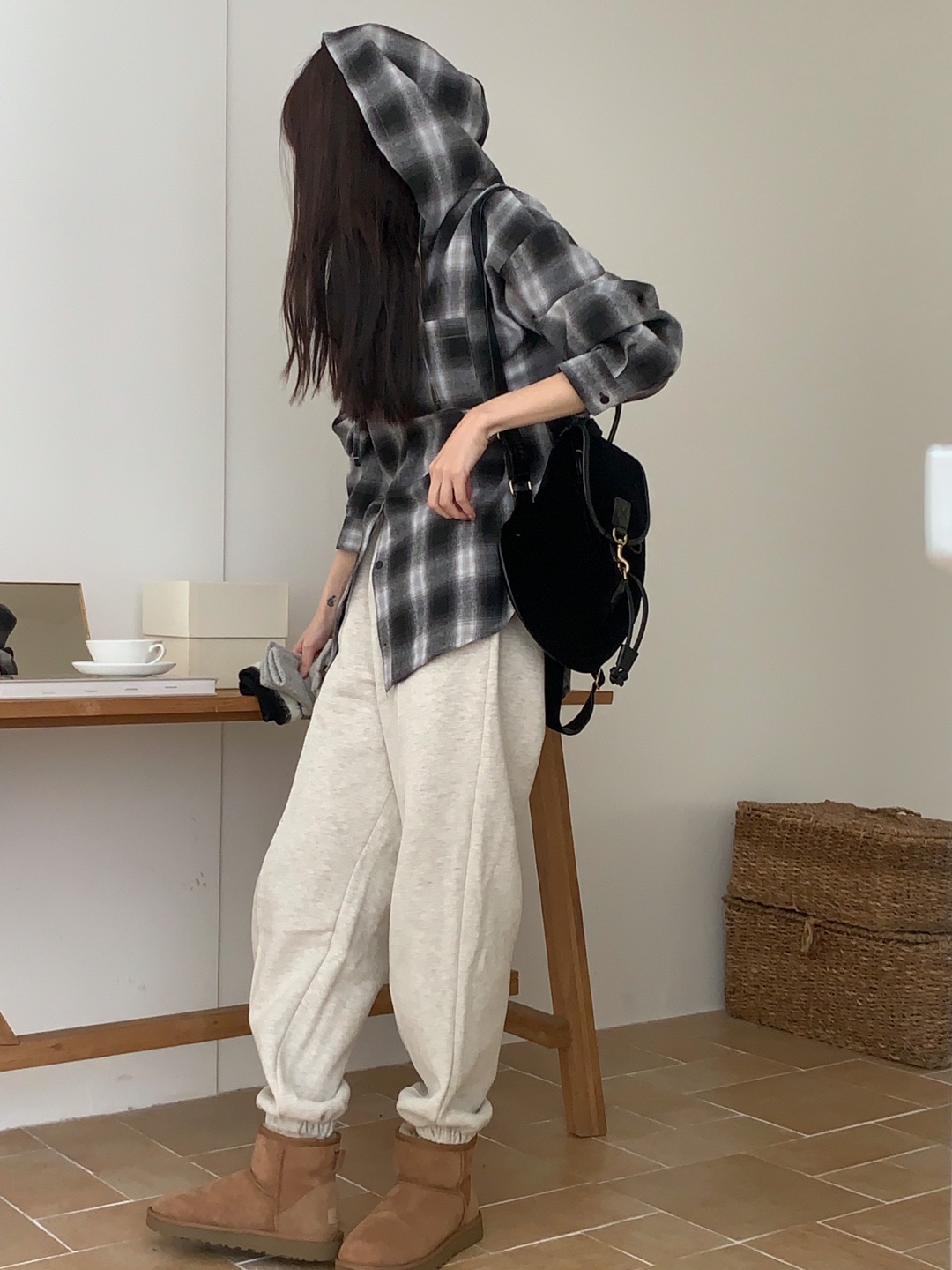 起毛ワンポケットドロストフードチェックシャツ | 詳細画像14