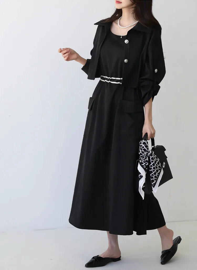 シルバーボタンジャケット&配色コードノースリーブワンピース | pippin | 詳細画像1