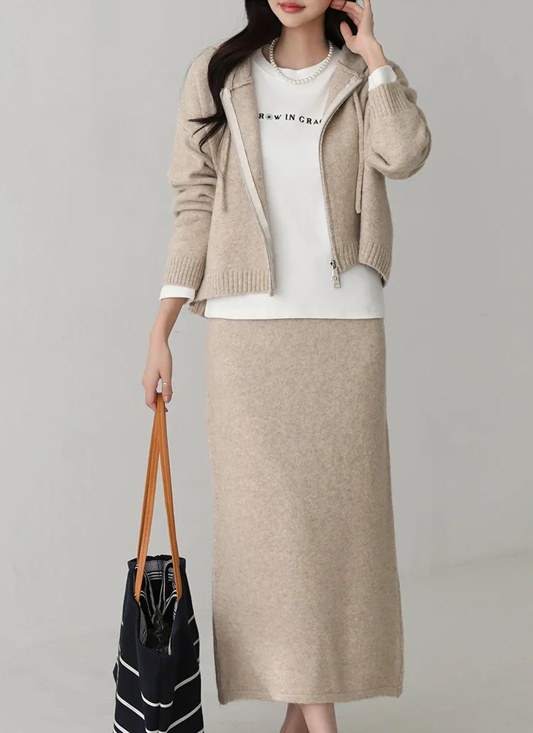 ダブルジップフードカーディガン&スリットロングスカートSET | pippin | 詳細画像1