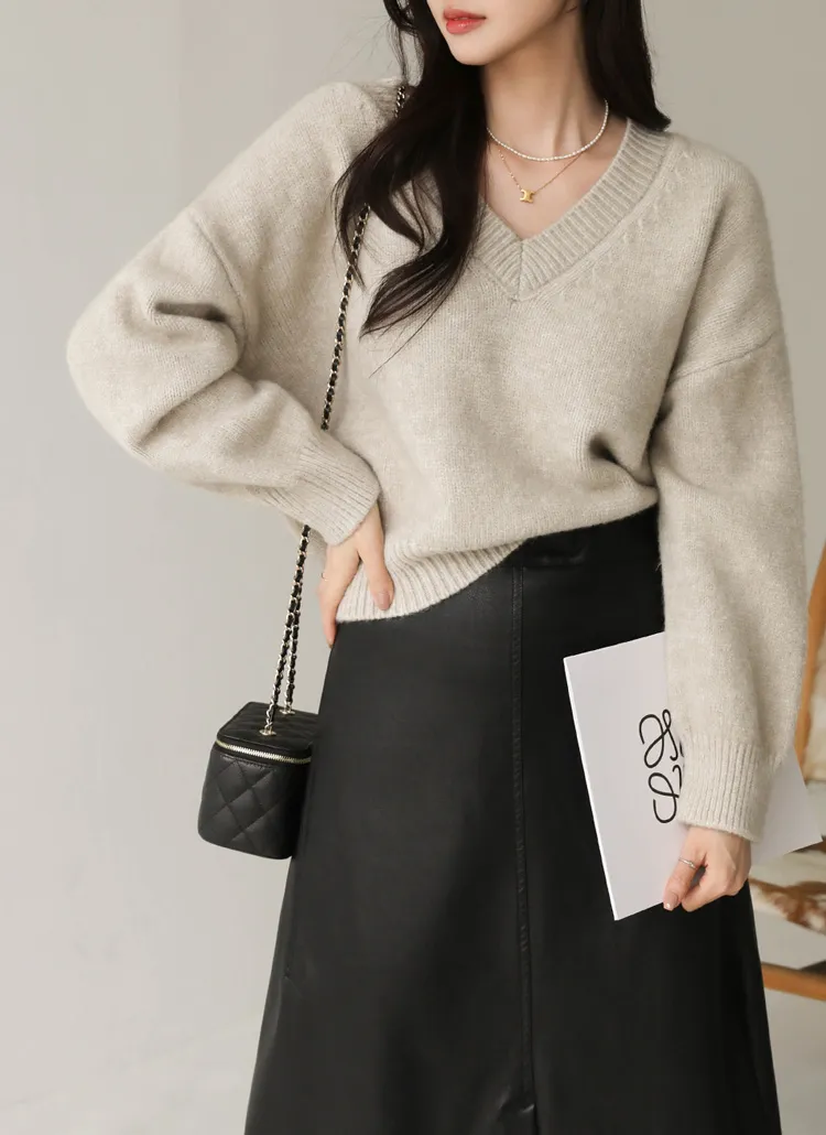 Vネックドロップショルダーニット | pippin | 詳細画像1