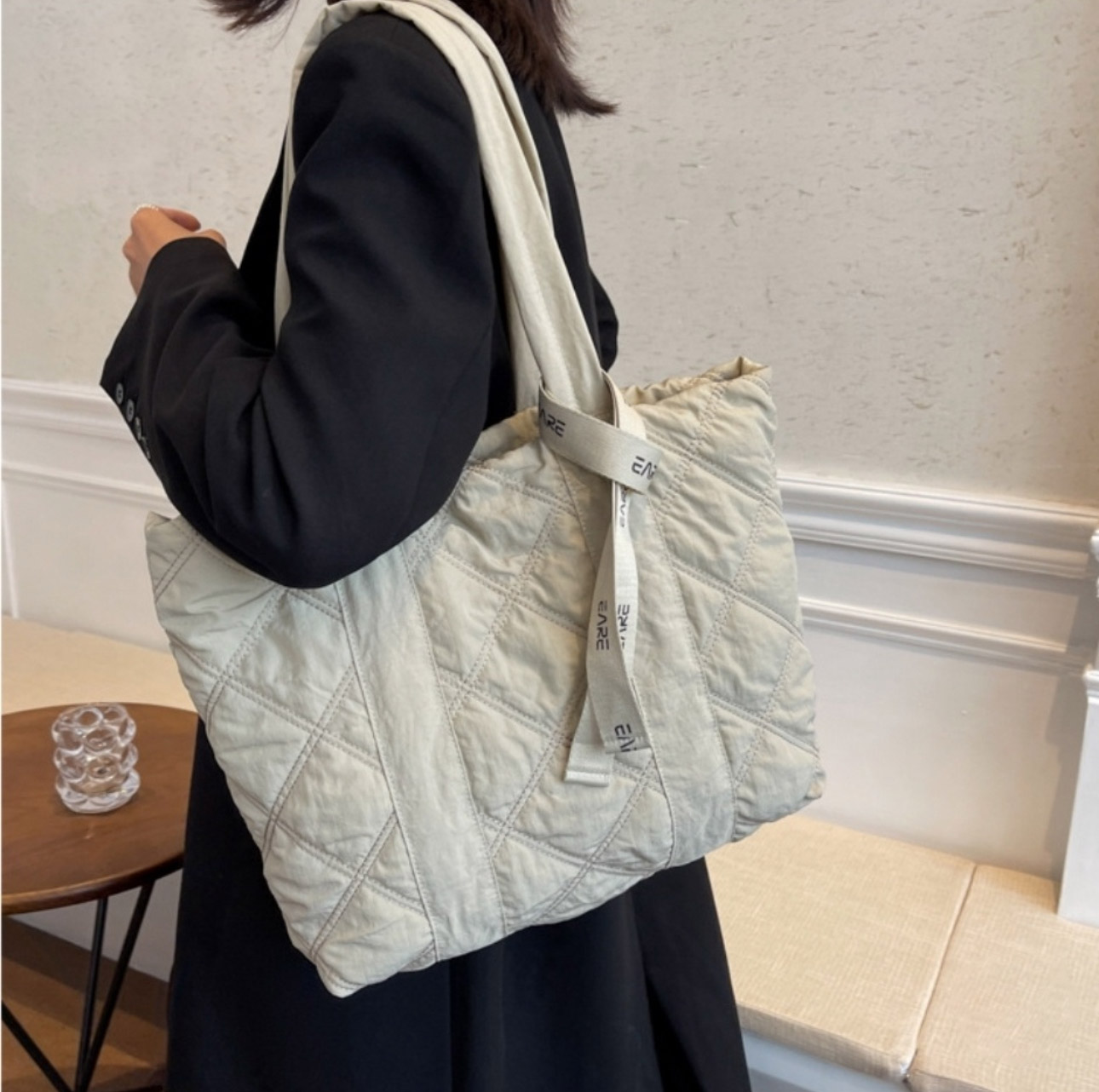 レタリングストラップ付キルティングトートバッグ | 詳細画像9