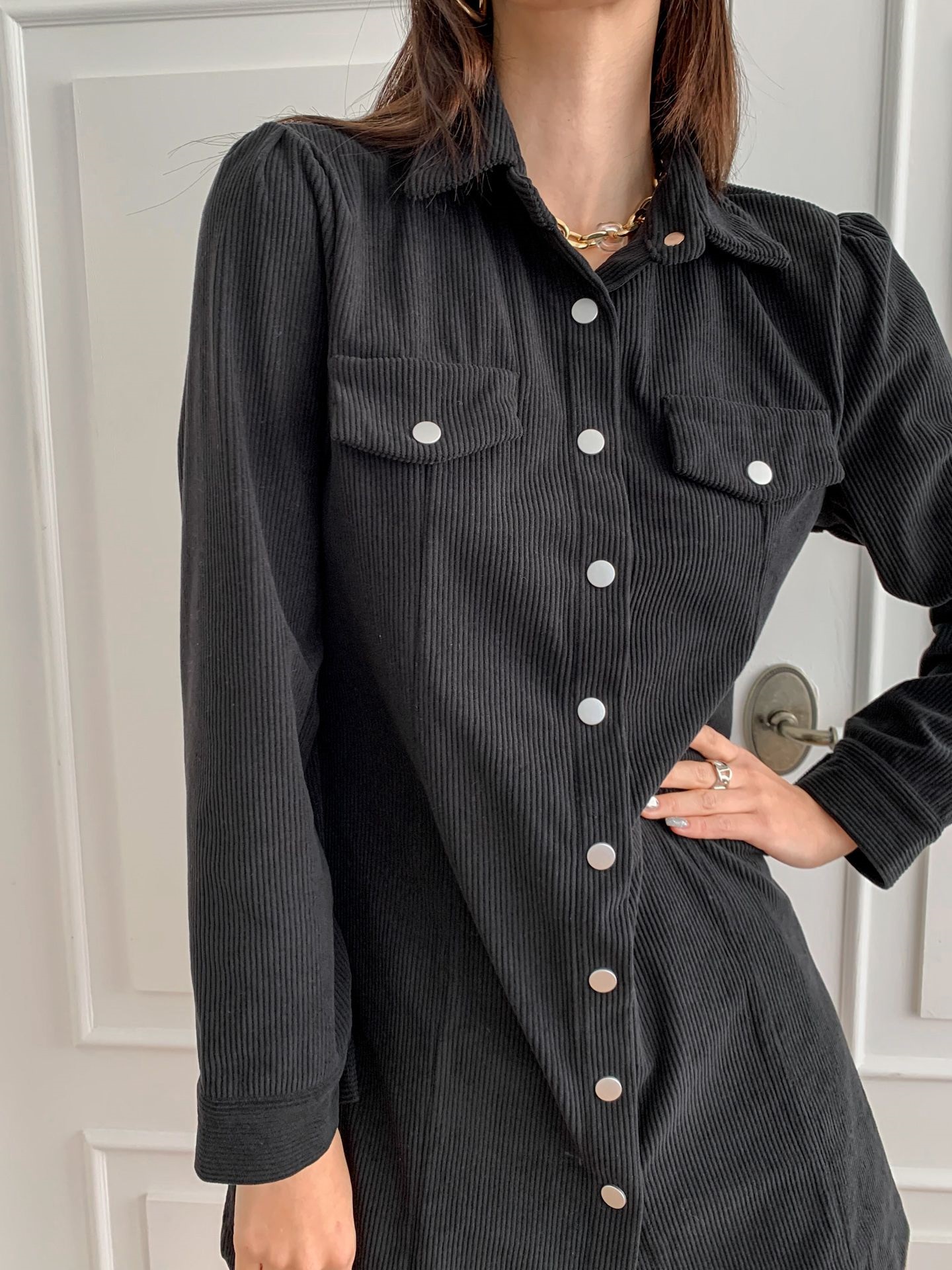 コーデュロイフラップミニシャツワンピース | 詳細画像3