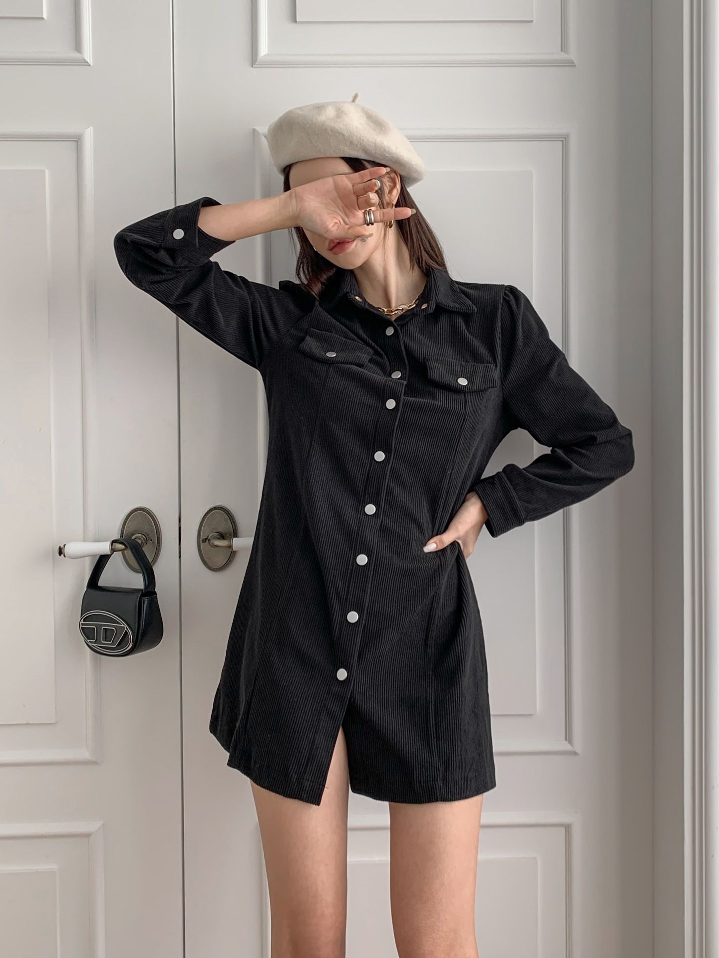 コーデュロイフラップミニシャツワンピース | 詳細画像8