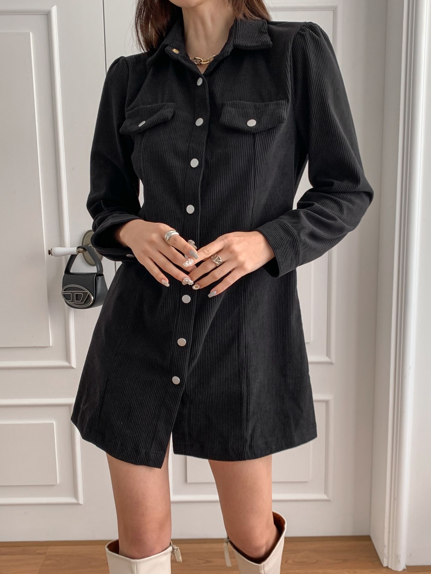 コーデュロイフラップミニシャツワンピース | 詳細画像13
