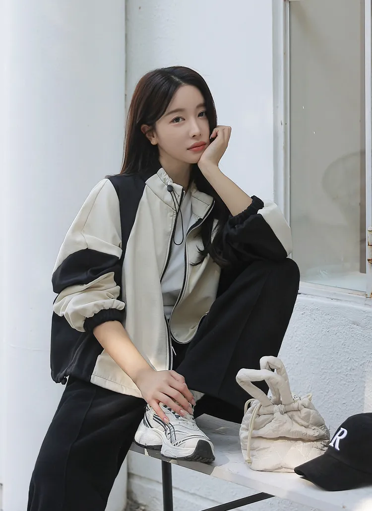 裏起毛ドロストネック配色ジャンパー | chicfox | 詳細画像1