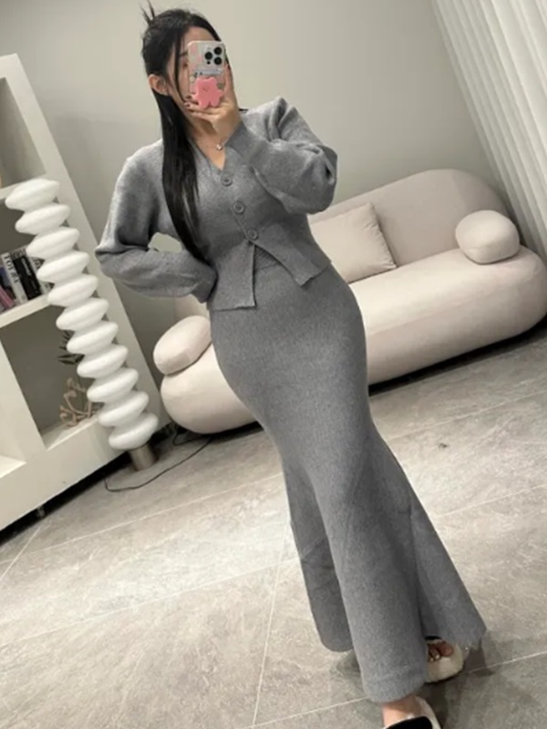 スリットVネックカーディガン&マーメイドスカートSET | 詳細画像5