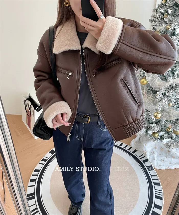 ゴムヘムエコレザームートン調ジャケット | 詳細画像1