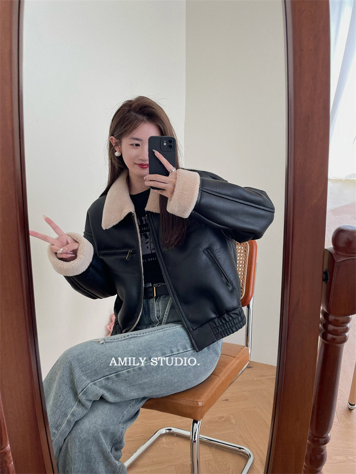 ゴムヘムエコレザームートン調ジャケット | 詳細画像11