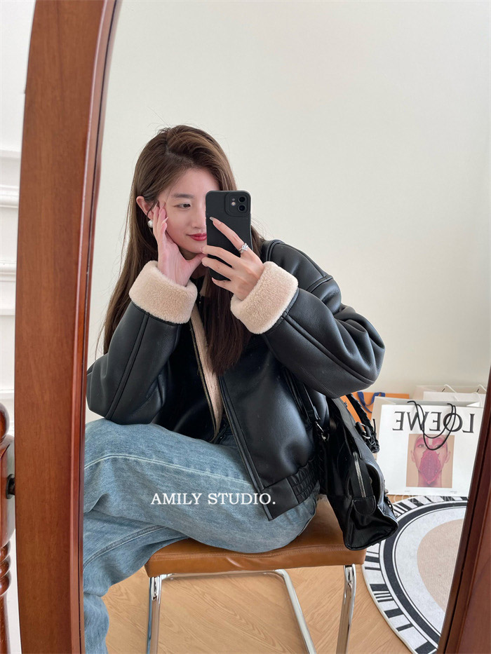 ゴムヘムエコレザームートン調ジャケット | 詳細画像14