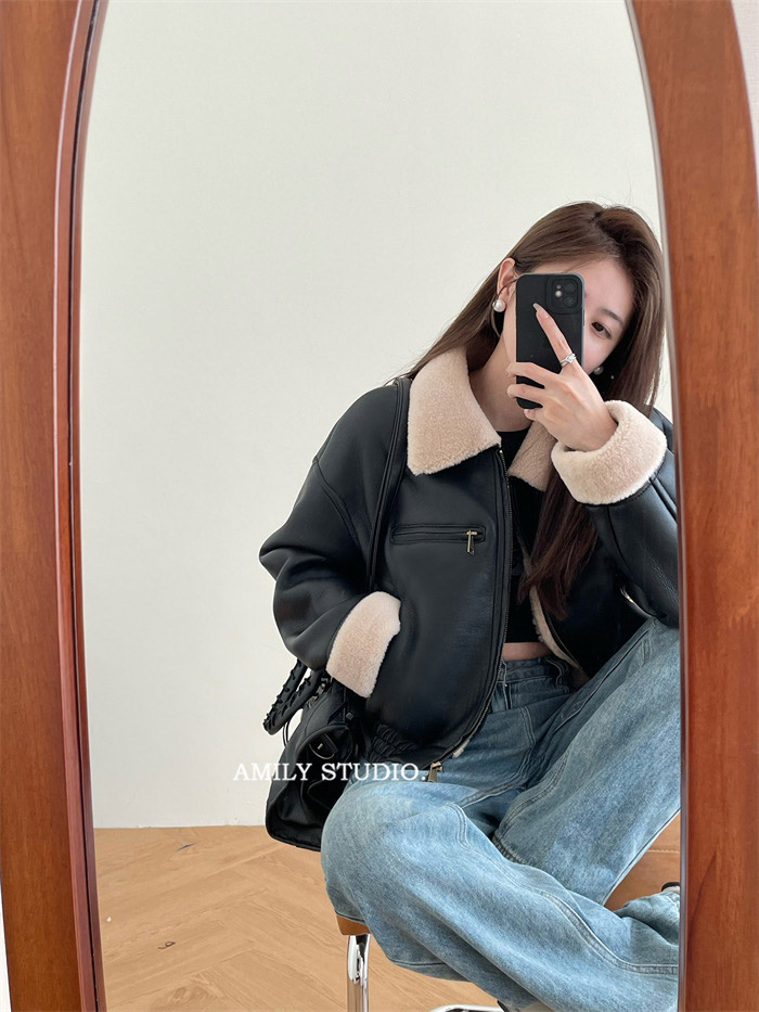 ゴムヘムエコレザームートン調ジャケット | 詳細画像19