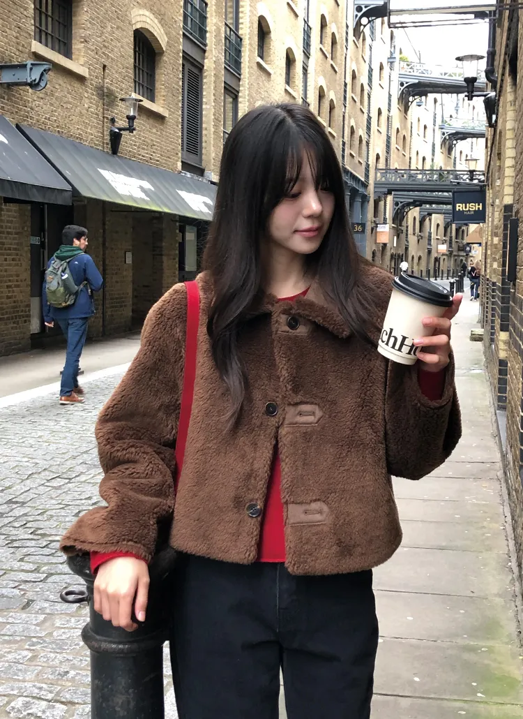 2WAYカラーネックムートン風ショートジャケット | レディース 