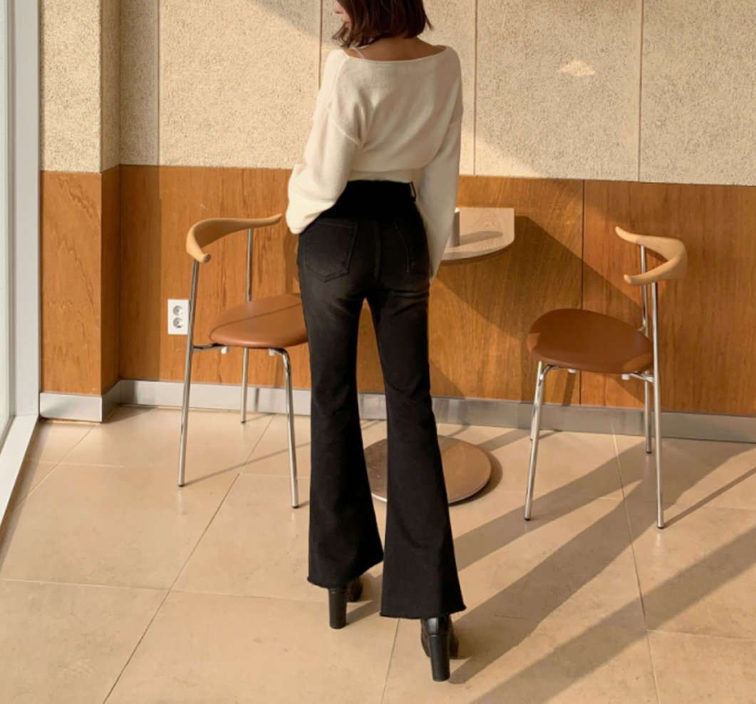 裏起毛アンバランスウエストカットオフフレアデニムパンツ | 詳細画像8