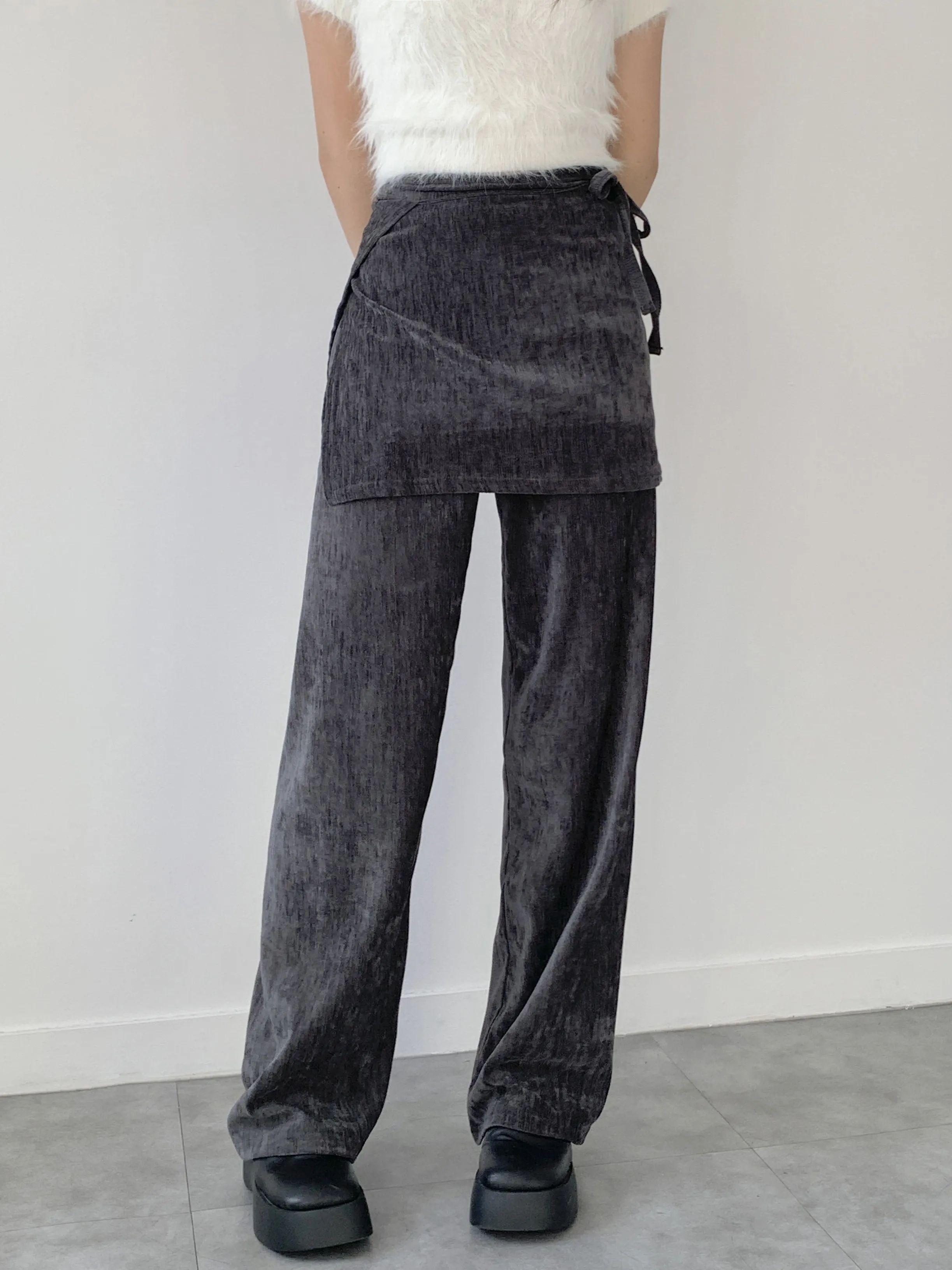 リボンラップスカート付ベロアイージーパンツ | 詳細画像1