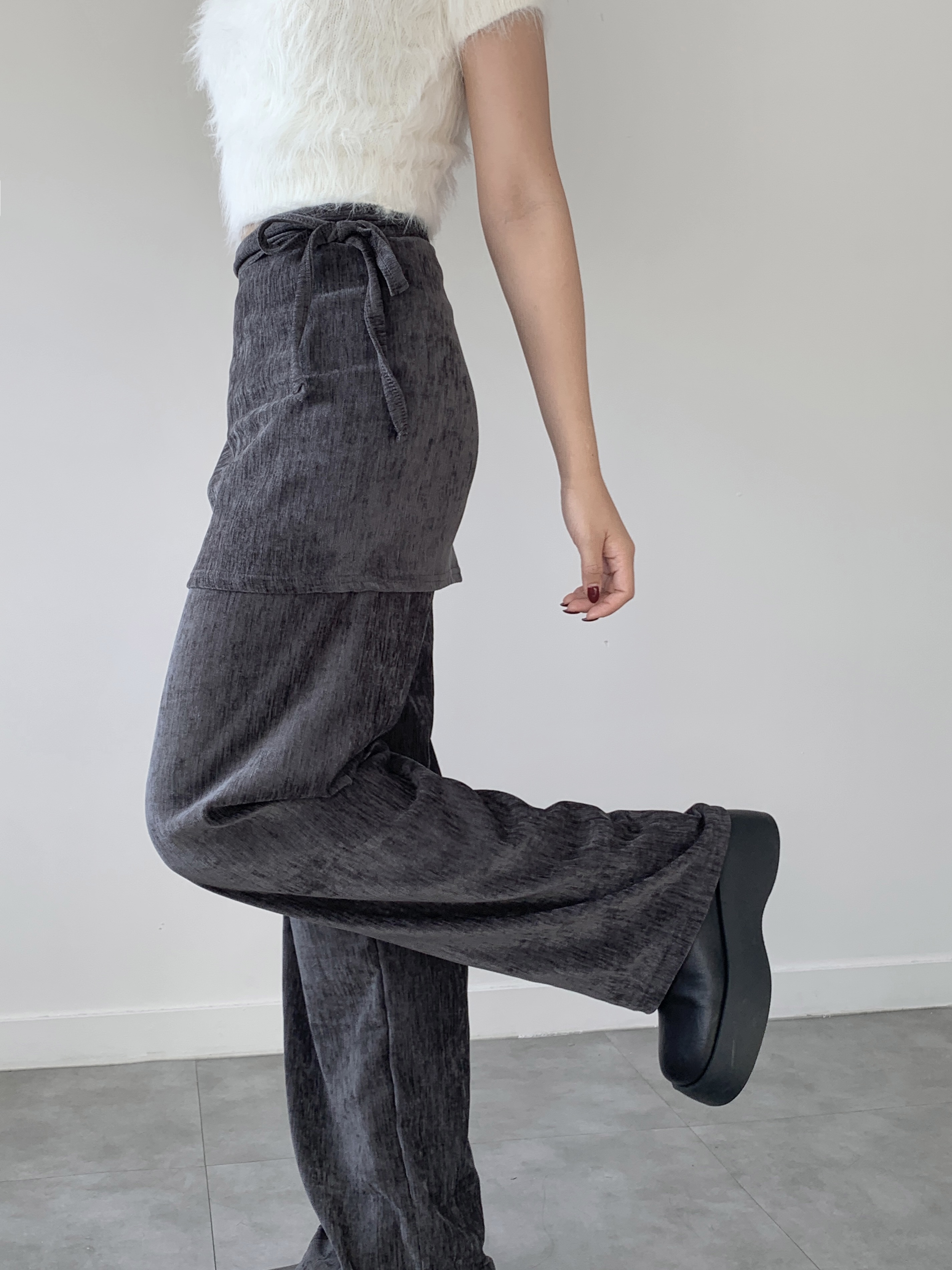 リボンラップスカート付ベロアイージーパンツ | 詳細画像9