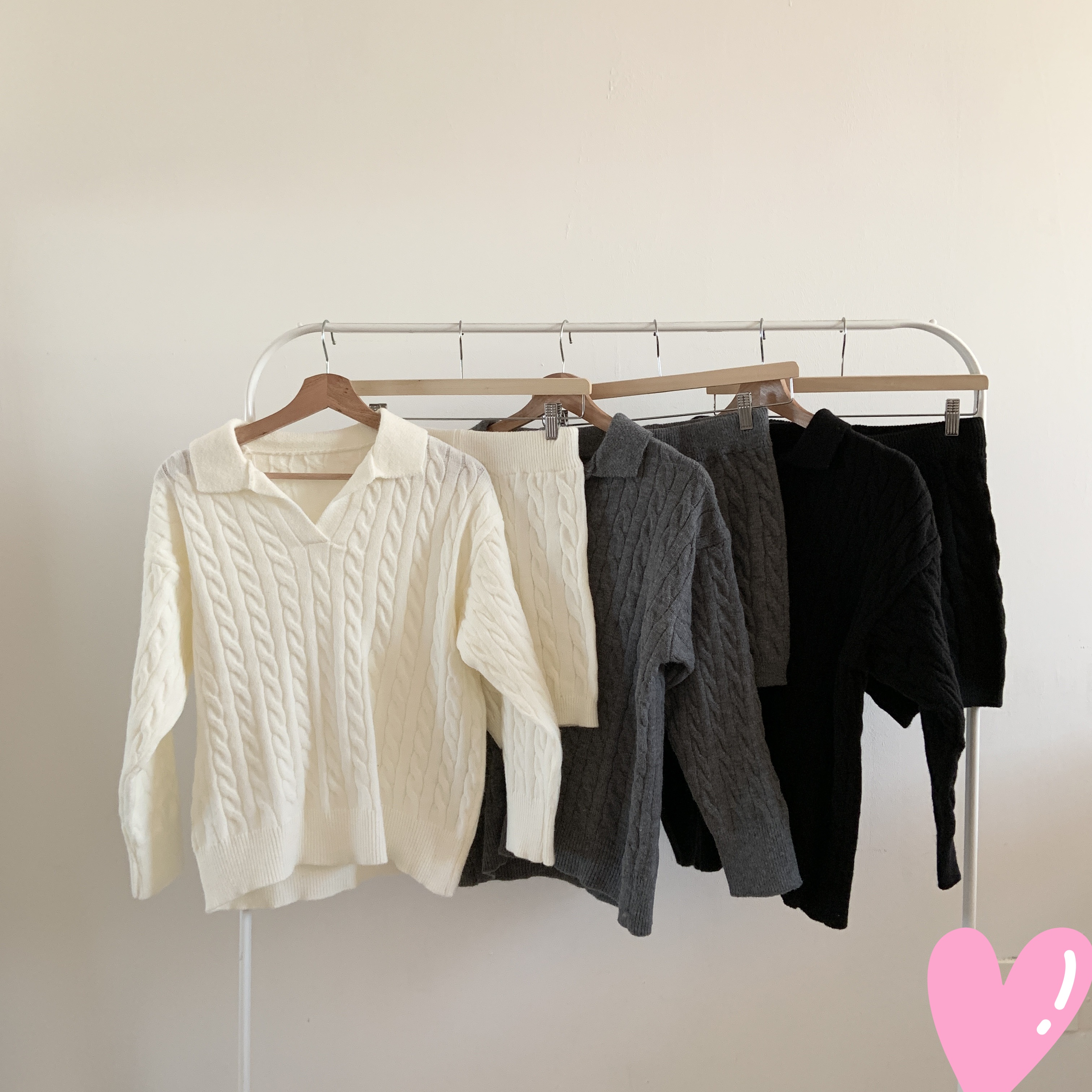 ウールスキッパーケーブルニット&ショートパンツSET