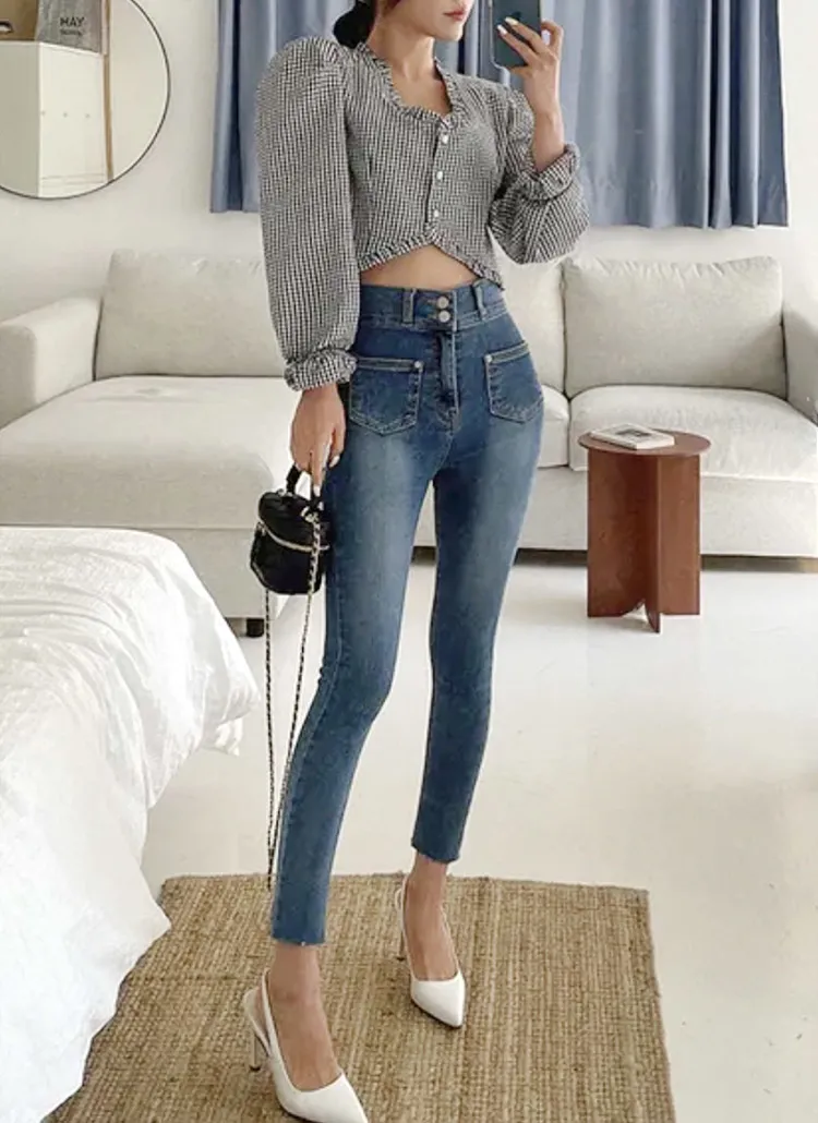 ツーボタンアウトポケモンスキニーデニムパンツ | 詳細画像1