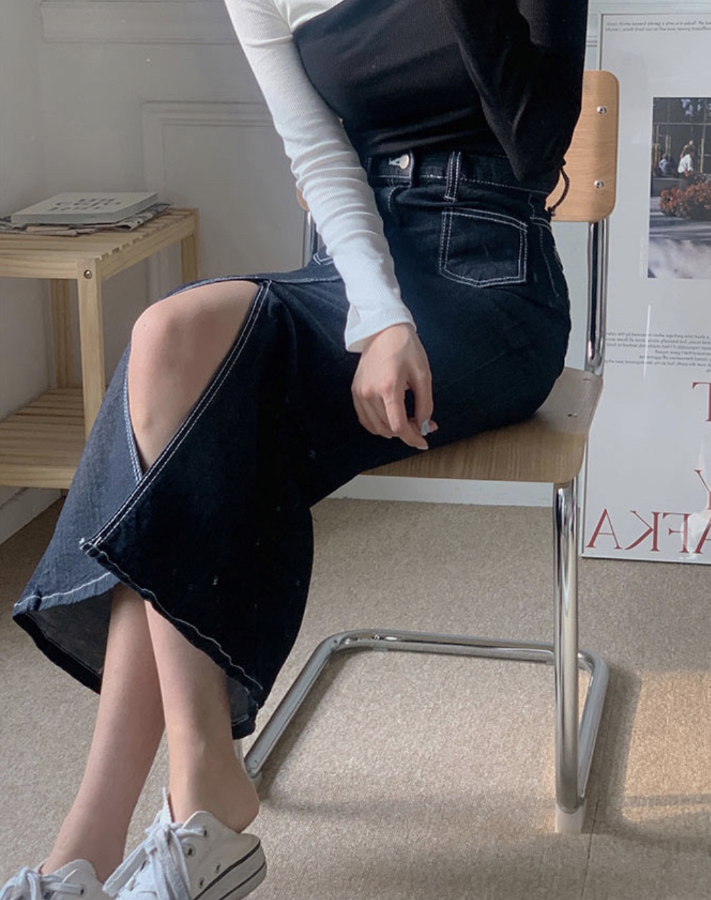 アウトポケットスリットマーメイドデニムスカート | 詳細画像10