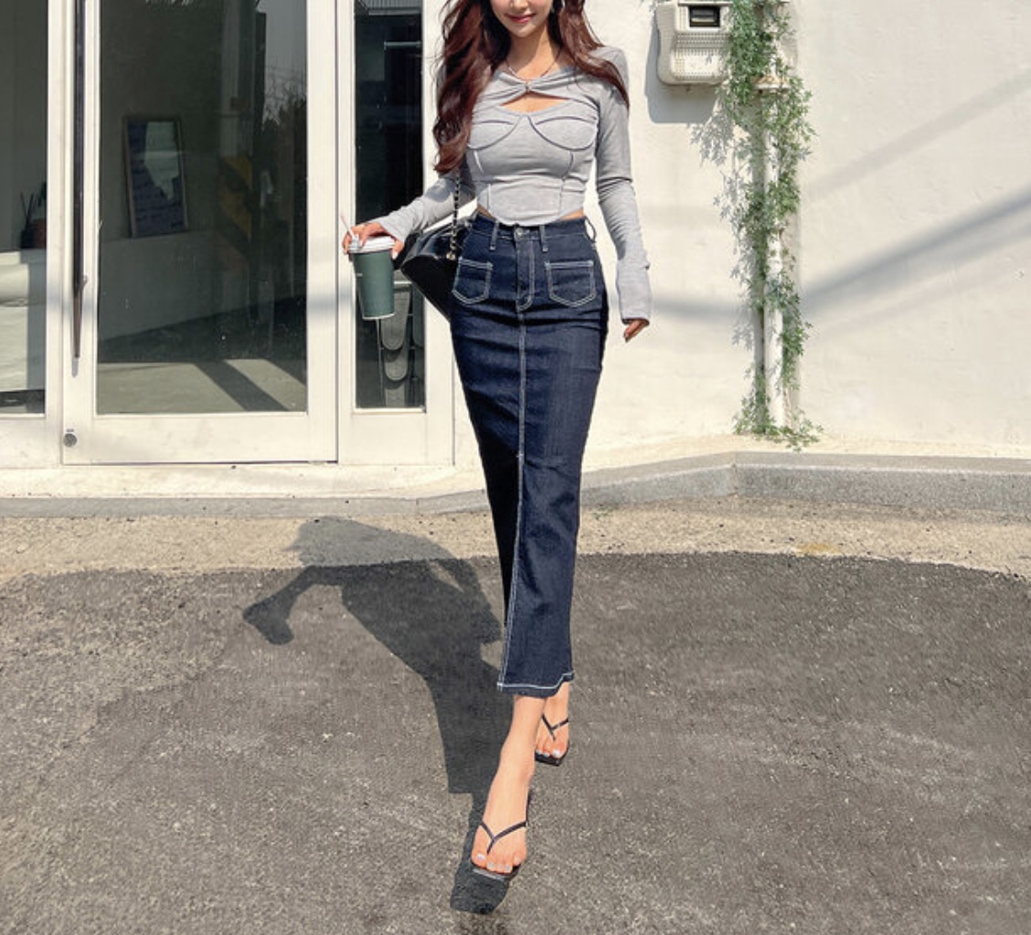 アウトポケットスリットマーメイドデニムスカート | 詳細画像17