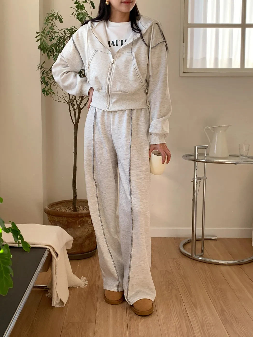 裏起毛ステッチジップパーカー&イージーパンツSET | 詳細画像1