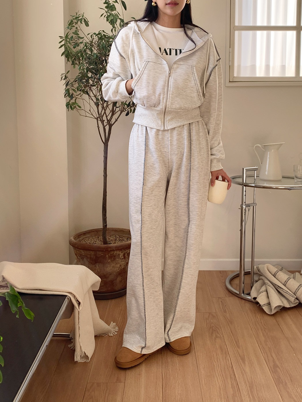 裏起毛ステッチジップパーカー&イージーパンツSET | 詳細画像2