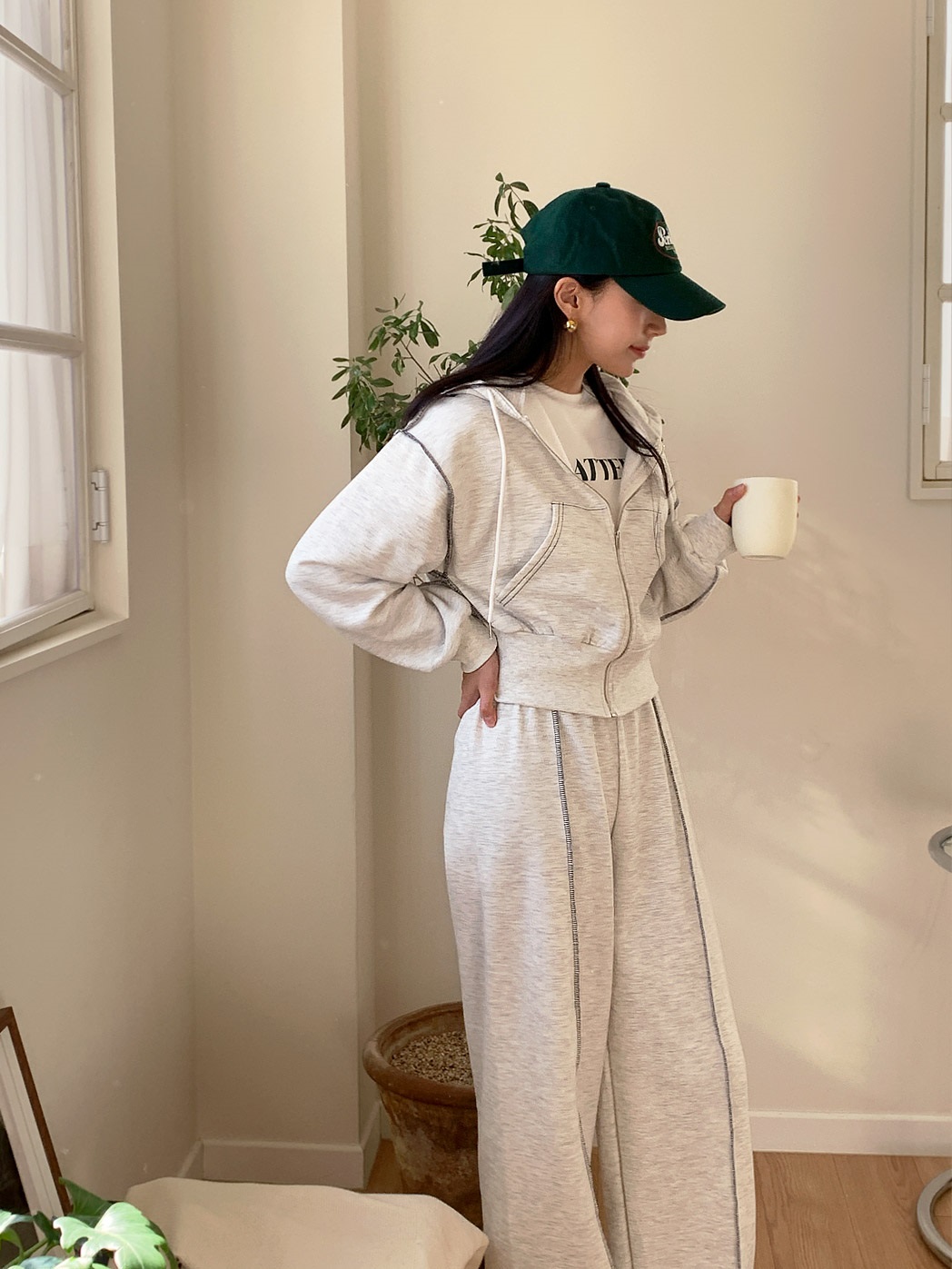 裏起毛ステッチジップパーカー&イージーパンツSET | 詳細画像3