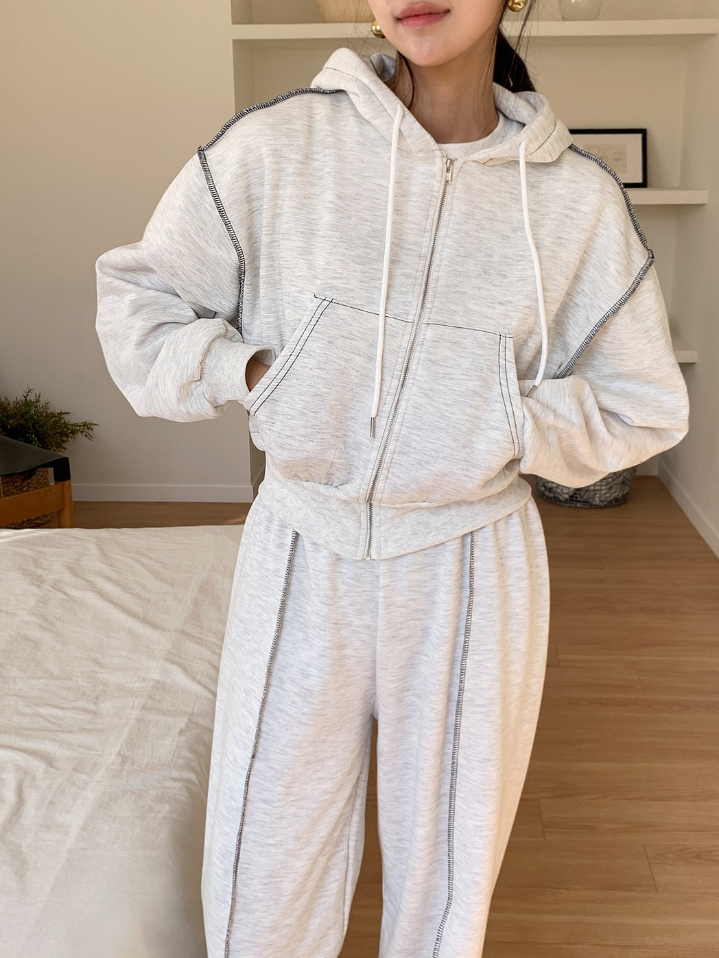 裏起毛ステッチジップパーカー&イージーパンツSET | 詳細画像12