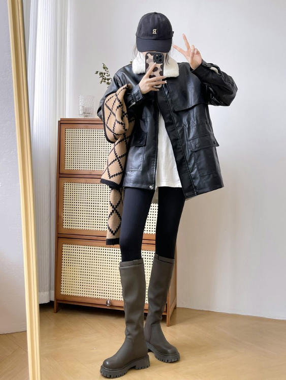 ケープ付エコファーカラードローコードレザー調ジャンパー | 詳細画像4