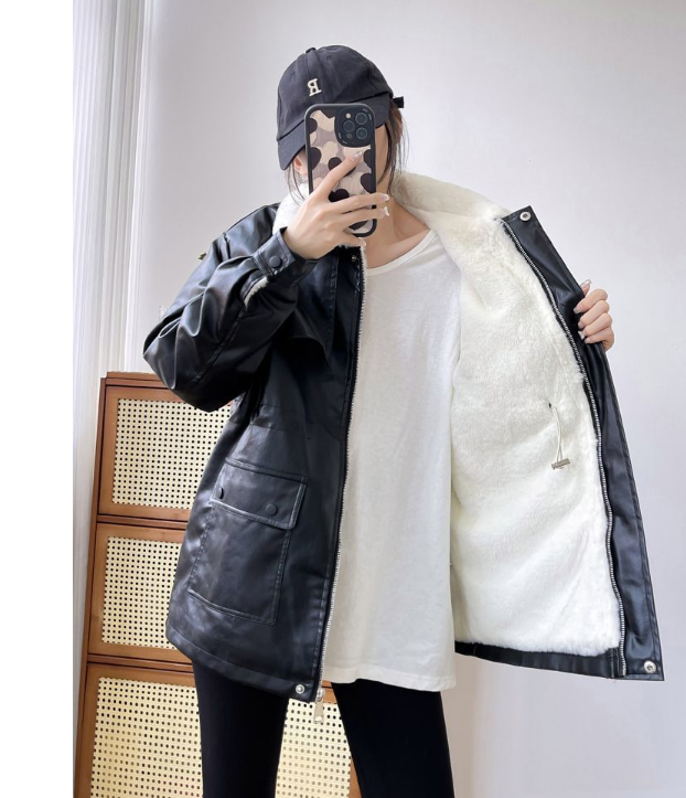 ケープ付エコファーカラードローコードレザー調ジャンパー | 詳細画像5